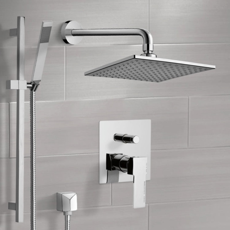 Rendino Chrome Shower System with 8 Rain Shower Head and Hand Shower HX534488882
