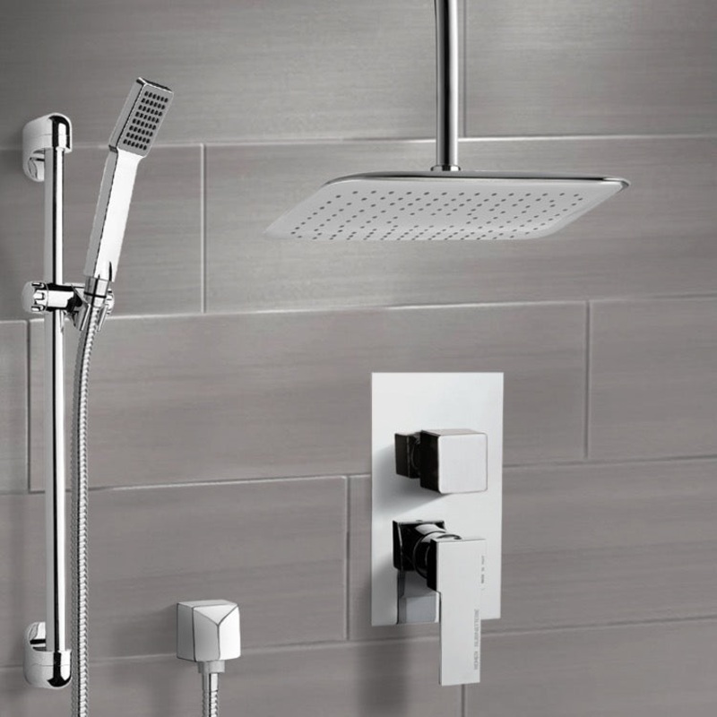 Rendino Chrome Shower System with Ceiling 14 Rain Shower Head and Hand Shower HX534488804