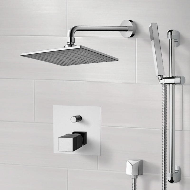 Rendino Chrome Thermostatic Shower System with 8 Rain Shower Head and Hand Shower HX534488855