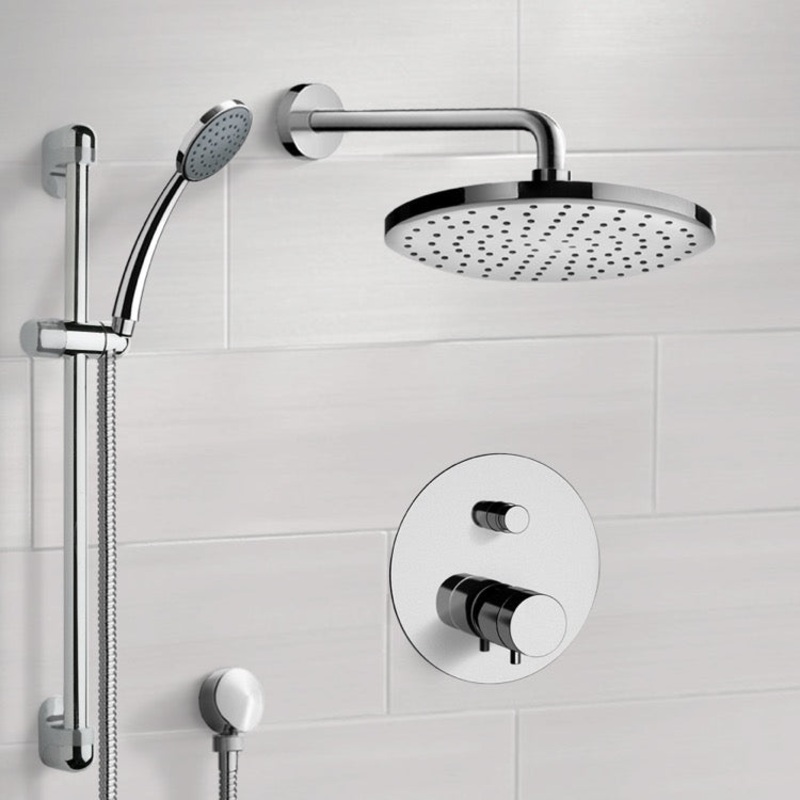 Rendino Chrome Thermostatic Shower System with 8 Rain Shower Head and Hand Shower HX534488878
