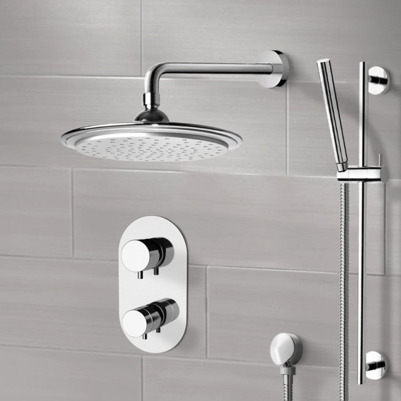 Rendino Chrome Thermostatic Shower System with 9 Rain Shower Head and Hand Shower