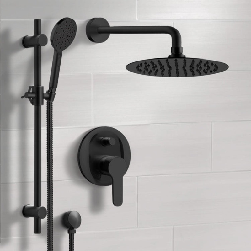 Rendino Matte Black Shower Set With Rain Shower Head and Hand Shower