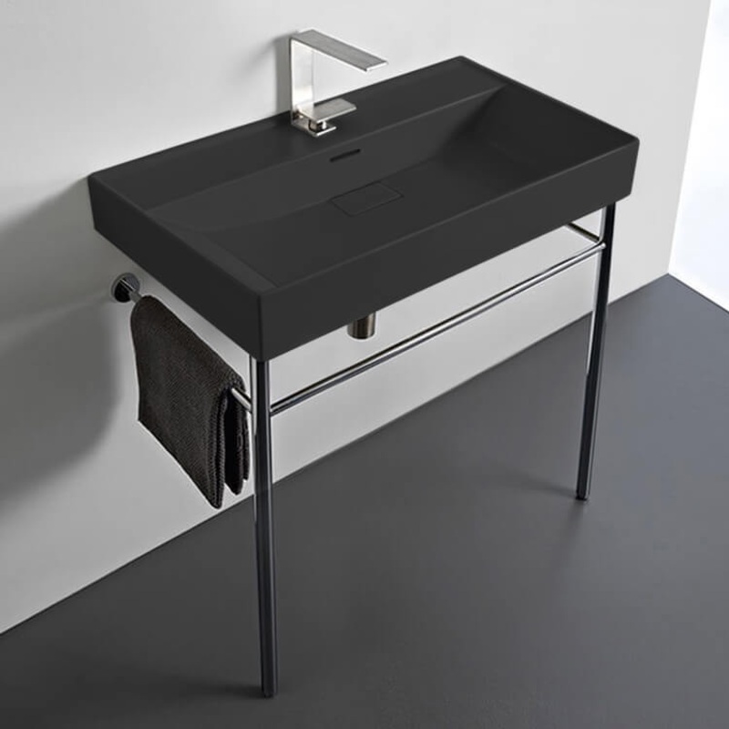 Sharp Rectangular Matte Black Ceramic Console Sink an