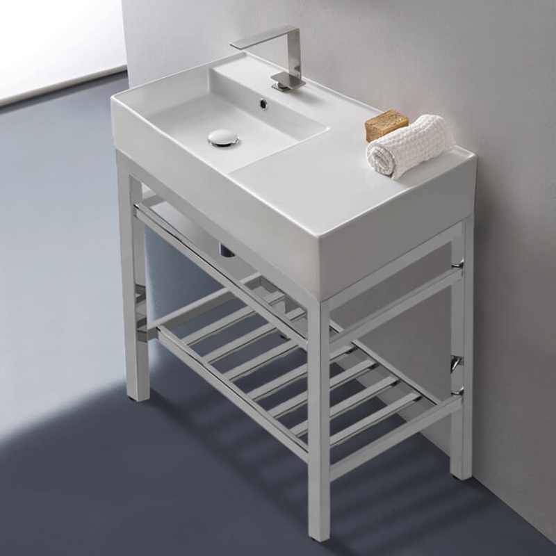 Teorema 2 Modern Ceramic Console Sink With Counter Space and Chrome Base HX534488926