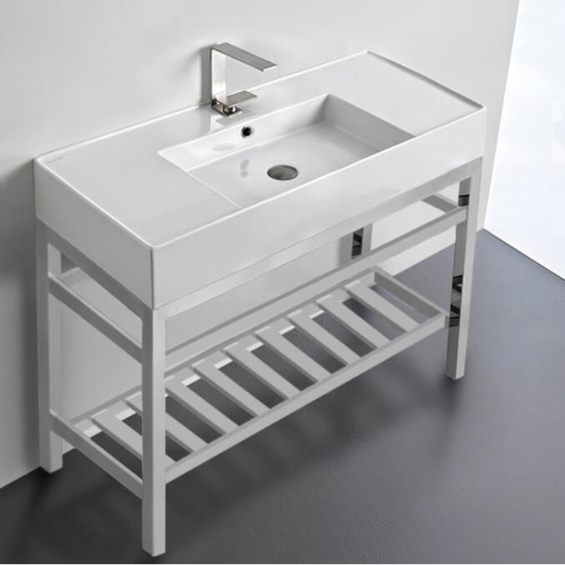 Teorema 2 Modern Ceramic Console Sink With Counter Space and Chrome Base HX534488927