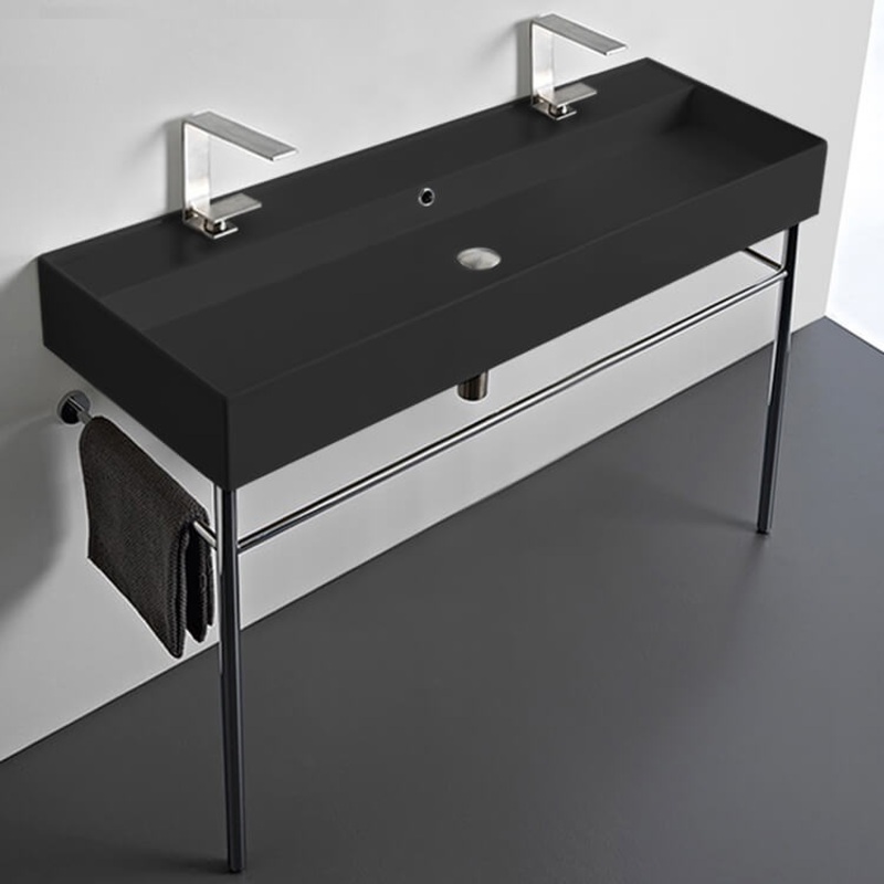 Teorema 2 Modern Ceramic Console Sink With Counter Space and Chrome Base HX534489992