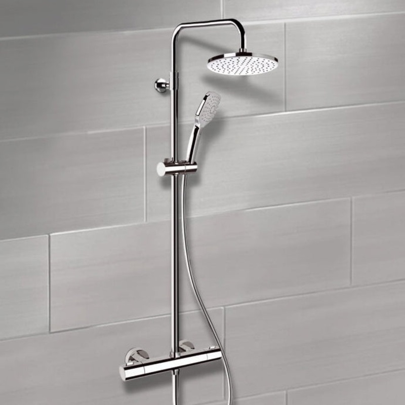 Elegance Chrome Thermostatic Exposed Pipe Shower System with 8 Rain Shower Head and Hand Shower HX534488684