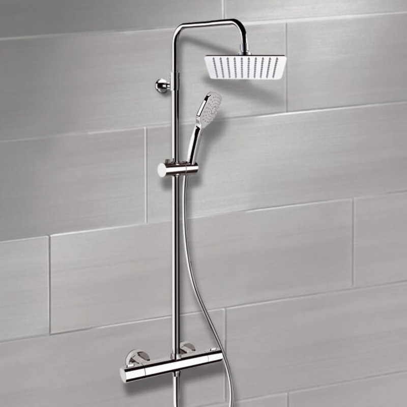 Elegance Chrome Thermostatic Exposed Pipe Shower System with 8 Rain Shower Head and Hand Shower HX534488701