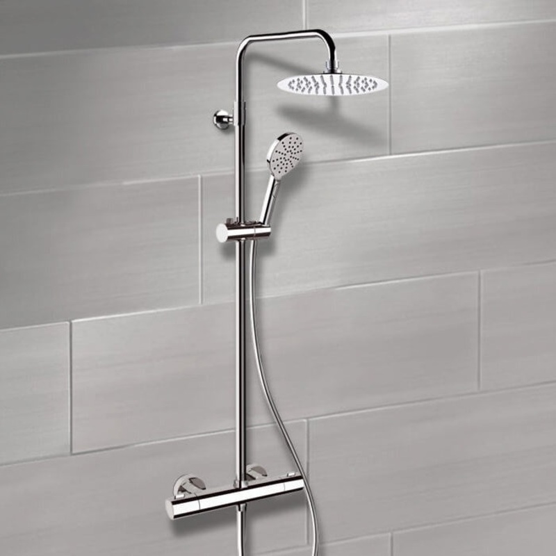 Elegance Chrome Thermostatic Exposed Pipe Shower System with 8 Rain Shower Head and Hand Shower HX534488705