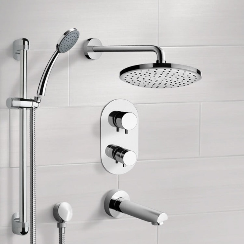 Galiano Chrome Thermostatic Tub and Shower System with 8 Rain Shower Head and Hand Shower HX534488496
