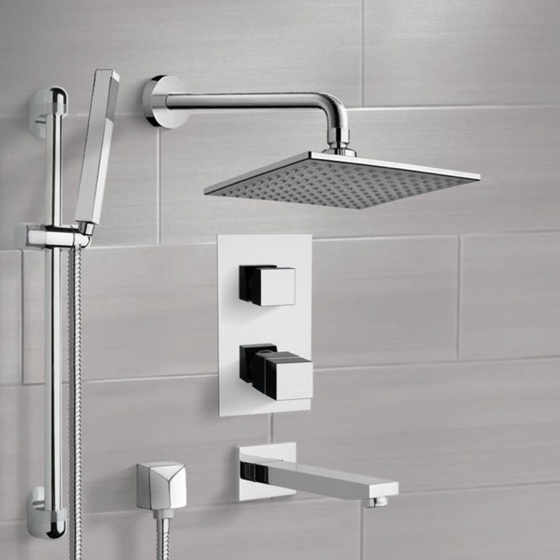 Galiano Chrome Thermostatic Tub and Shower System with 8 Rain Shower Head and Hand Shower HX534488497