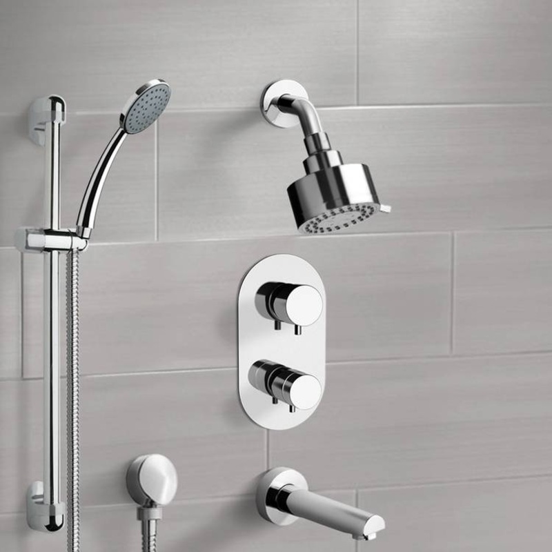 Galiano Chrome Thermostatic Tub and Shower System with Multi Function Shower Head and Hand Shower