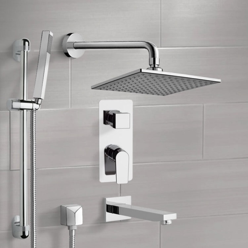 Galiano Chrome Tub and Shower System with 8 Rain Shower Head and Hand Shower HX534488491