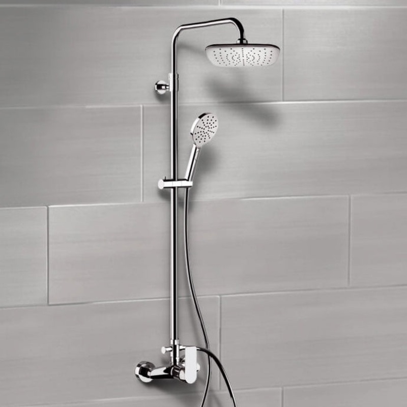 Infinity Chrome Exposed Pipe Shower System with 8 Rain Shower Head and Hand Shower HX534488617