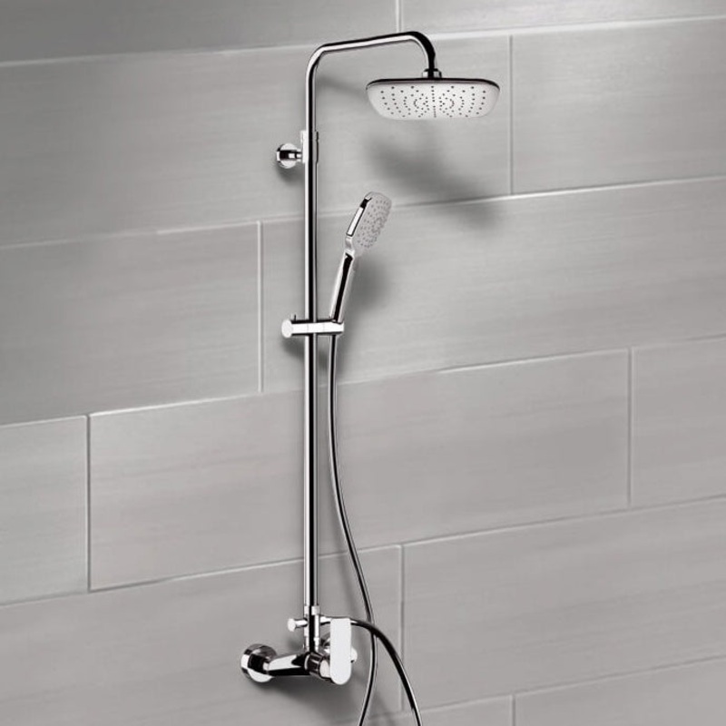 Infinity Chrome Exposed Pipe Shower System with 8 Rain Shower Head and Hand Shower HX534488644