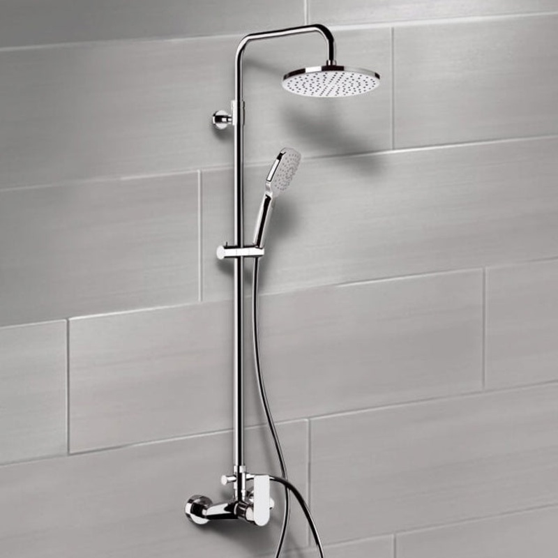 Infinity Chrome Exposed Pipe Shower System with 8 Rain Shower Head and Hand Shower HX534488691
