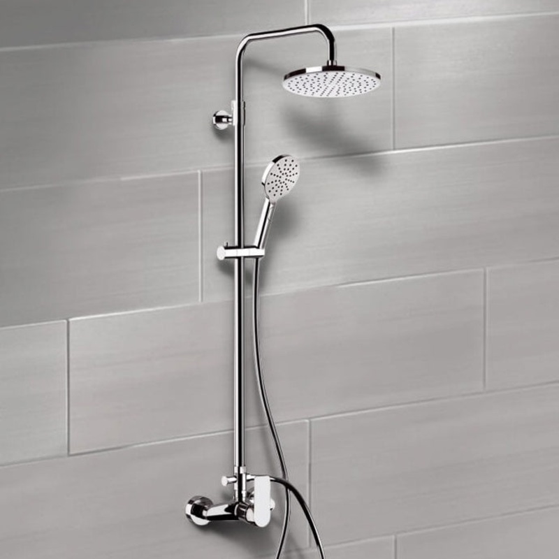 Infinity Chrome Exposed Pipe Shower System with 8 Rain Shower Head and Hand Shower HX534488756
