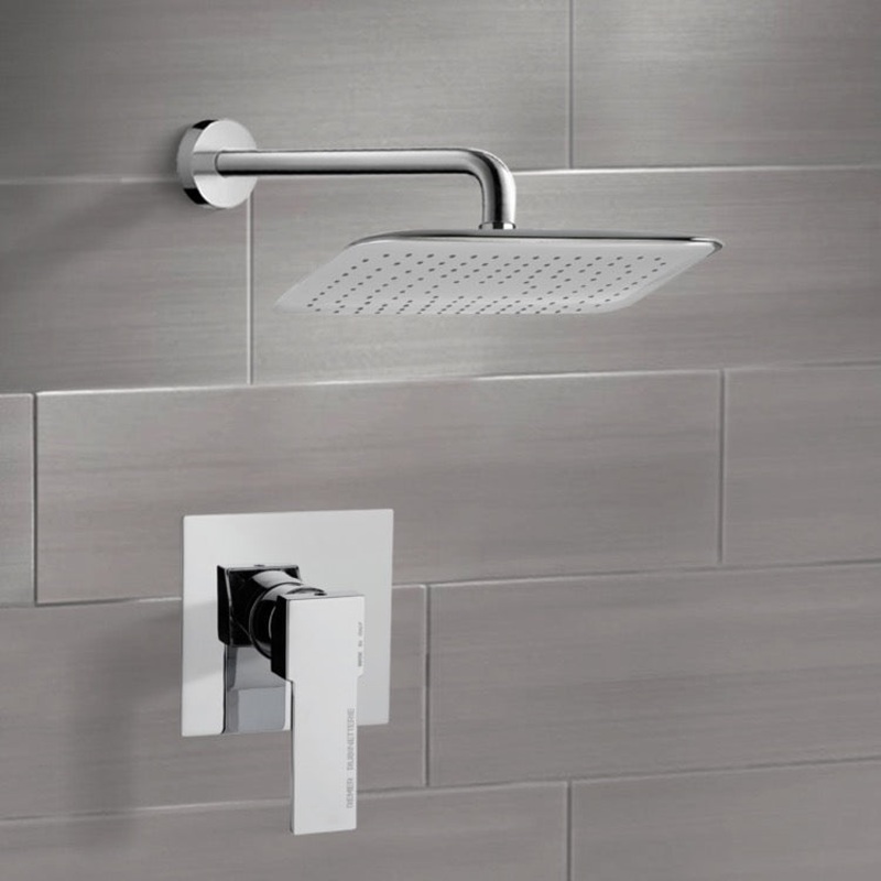 Mario Chrome Shower Faucet Set with 14 Rain Shower Head HX534488720