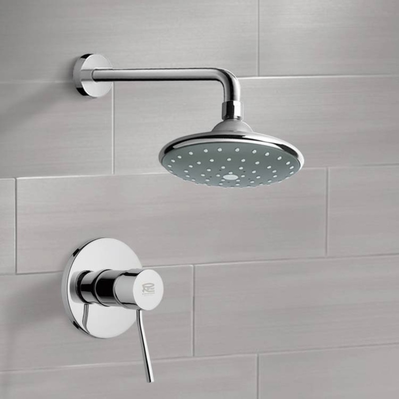 Mario Chrome Shower Faucet Set with 6 Rain Shower Head HX534488728
