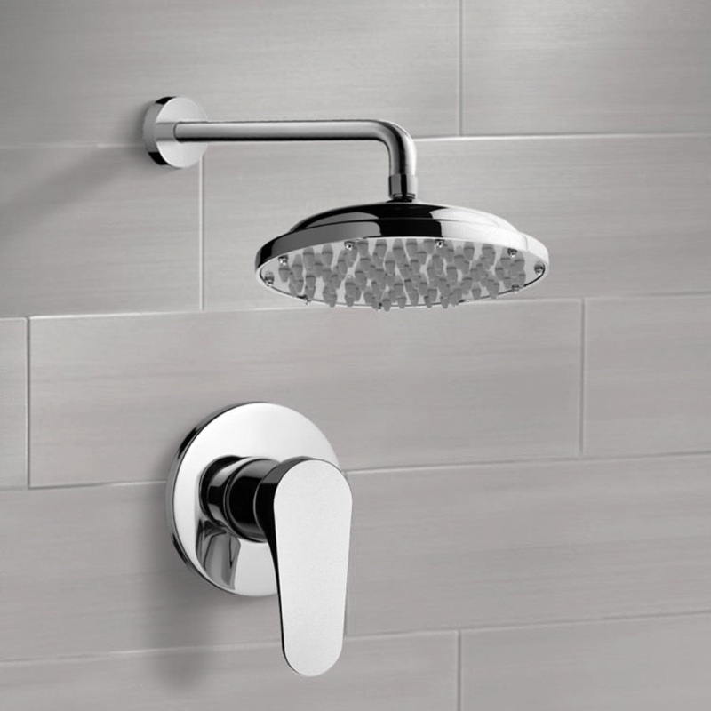 Mario Chrome Shower Faucet Set with 9 Rain Shower Head HX534488718