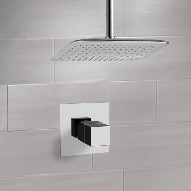 Mario Chrome Thermostatic Shower Faucet Set with Ceiling 14 Rain Shower Head