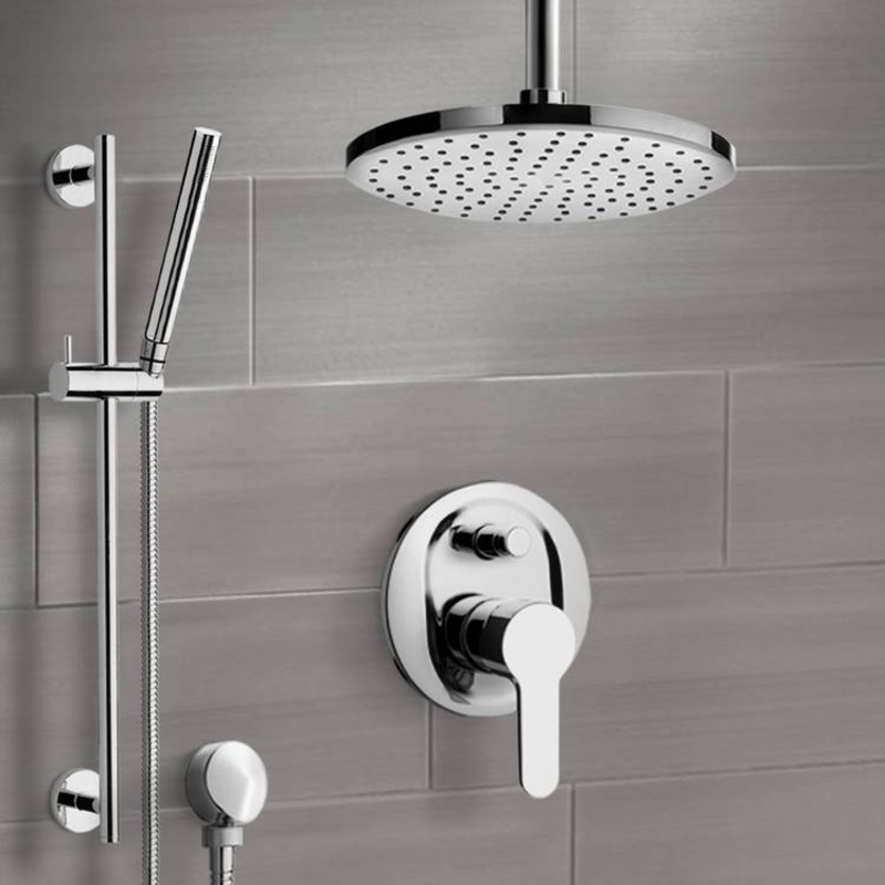 Rendino Chrome Shower Set with Rain Ceiling Shower Head and Hand Shower HX534488771