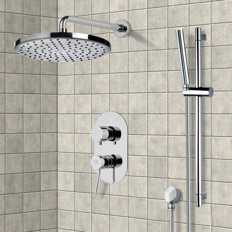 Rendino Chrome Shower System with 10 Rain Shower Head and Hand Shower HX534488757