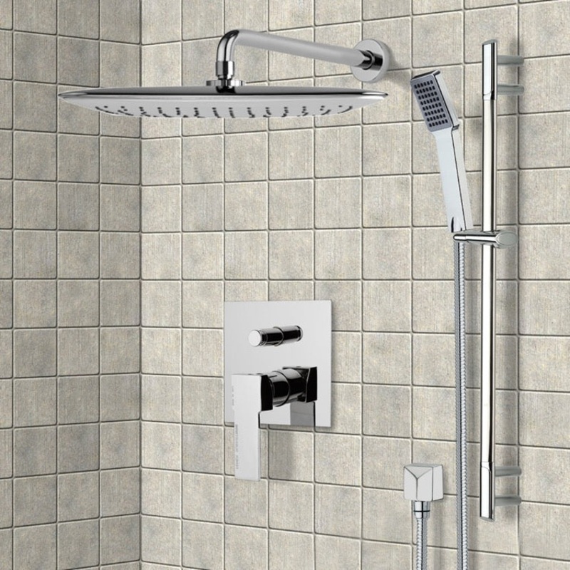 Rendino Chrome Shower System with 14 Rain Shower Head and Hand Shower HX534488747