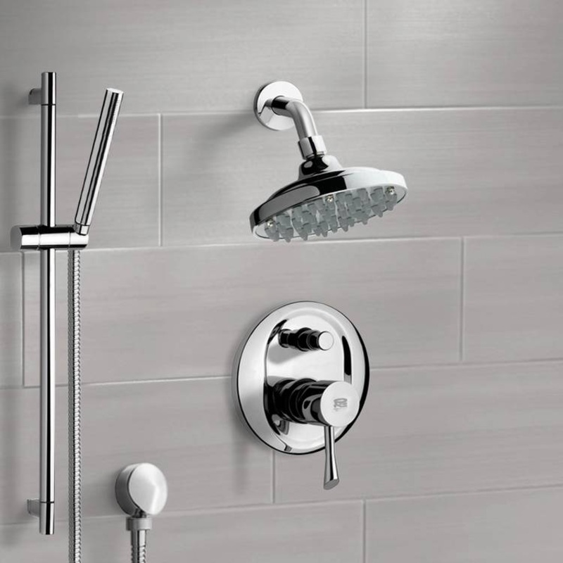 Rendino Chrome Shower System with 6 Rain Shower Head and Hand Shower HX534488732