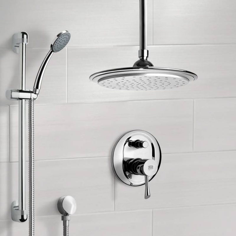 Rendino Chrome Shower System with 9 Rain Ceiling Shower Head and Hand Shower HX534488678
