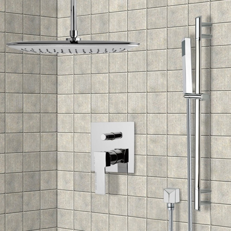 Rendino Chrome Shower System with Ceiling 14 Rain Shower Head and Hand Shower HX534488641