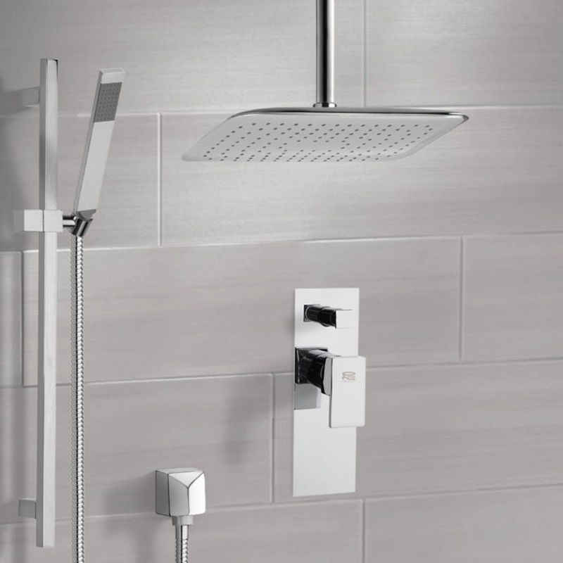 Rendino Chrome Shower System with Ceiling 14 Rain Shower Head and Hand Shower HX534488782