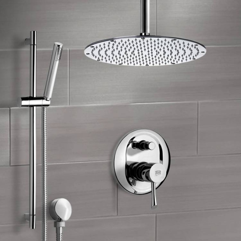 Rendino Chrome Shower System with Ceiling Shower Head and Hand Shower