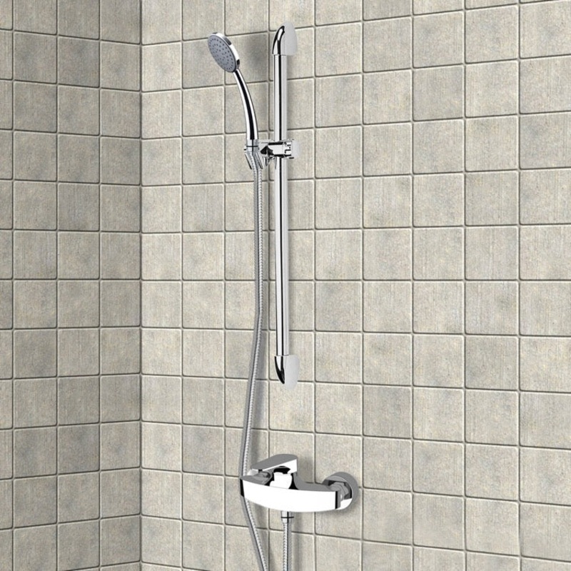 Rendino Chrome Slidebar Shower Set With Hand Shower HX534488742