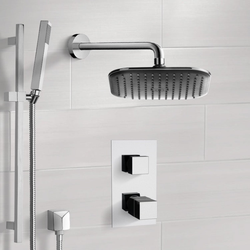Rendino Chrome Thermostatic Shower System with 8 Rain Shower Head and Hand Shower HX534488765