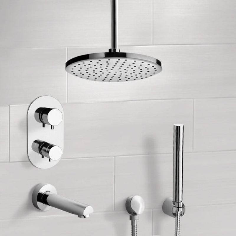 Tyga Chrome Thermostatic Tub and Shower System with 8 Rain Ceiling Shower Head and Hand Shower