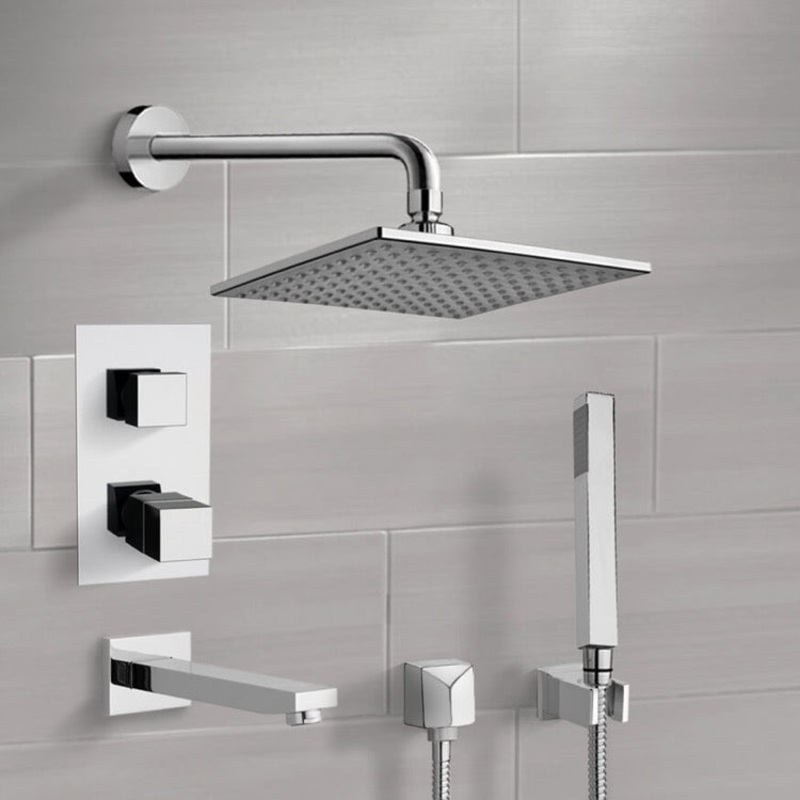 Tyga Chrome Thermostatic Tub and Shower System with 8 Rain Shower Head and Hand Shower HX534488499