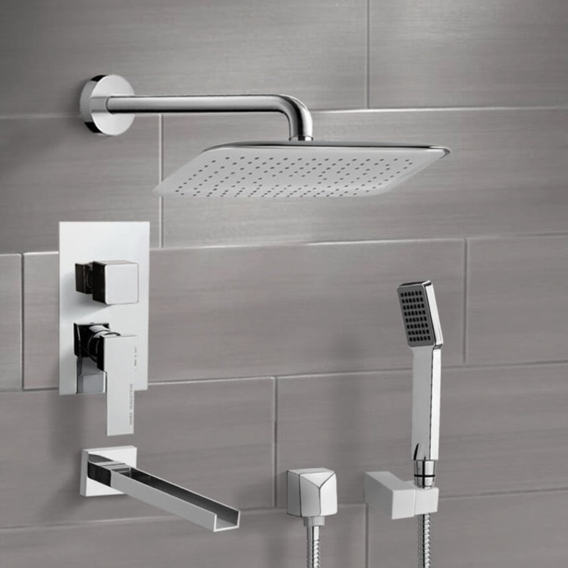 Tyga Chrome Tub and Shower System with 14 Rain Shower and Hand Shower HX534488638