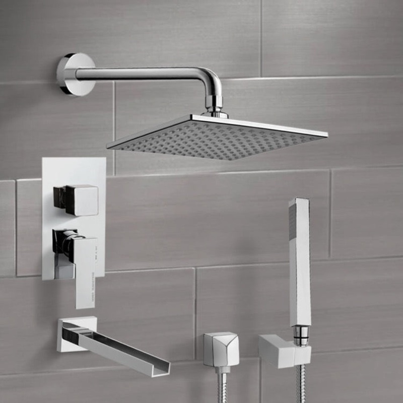 Tyga Chrome Tub and Shower System with 8 Rain Shower Head and Hand Shower HX534488636