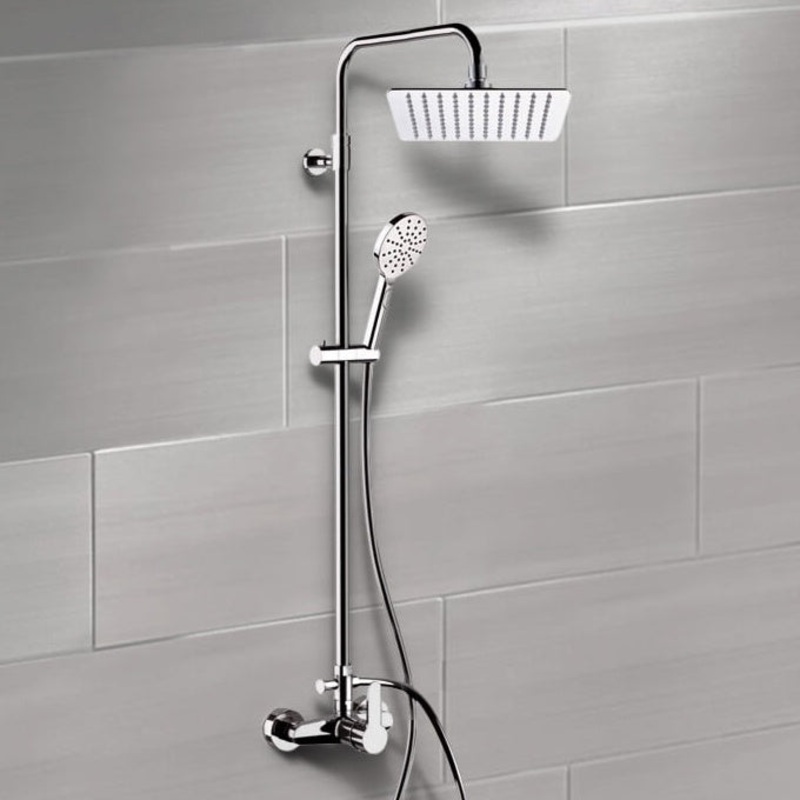 Winner Chrome Exposed Pipe Shower System with 10 Rain Shower Head and Hand Shower HX534488682