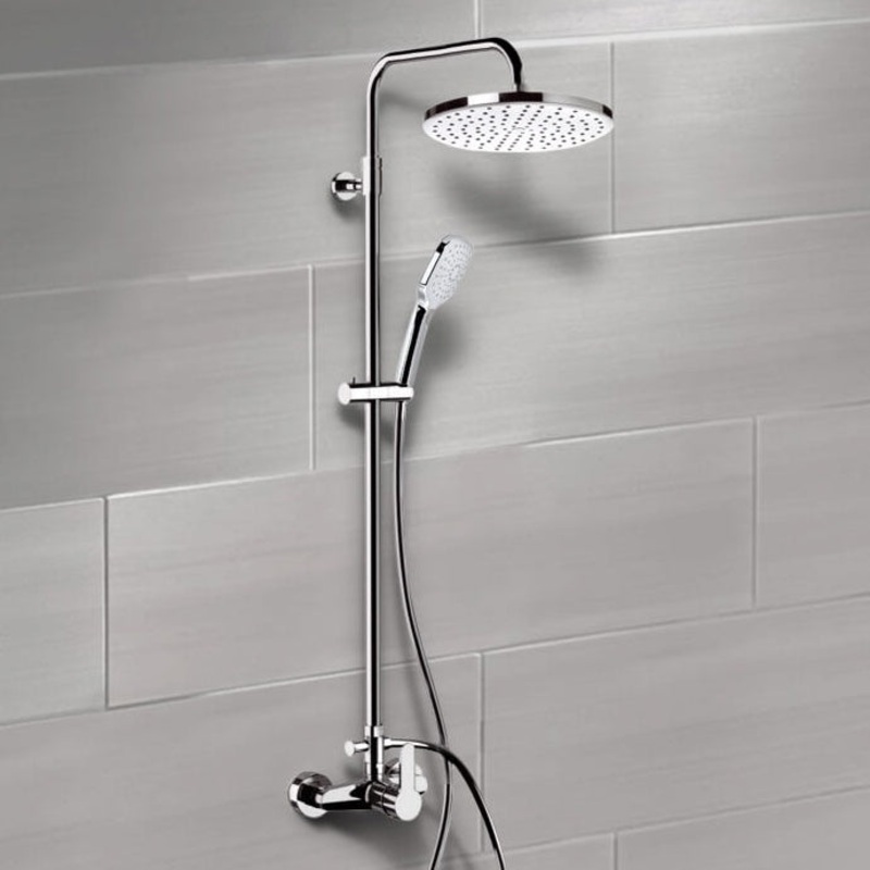 Winner Chrome Exposed Pipe Shower System with 8 Rain Shower Head and Hand Shower HX534488637