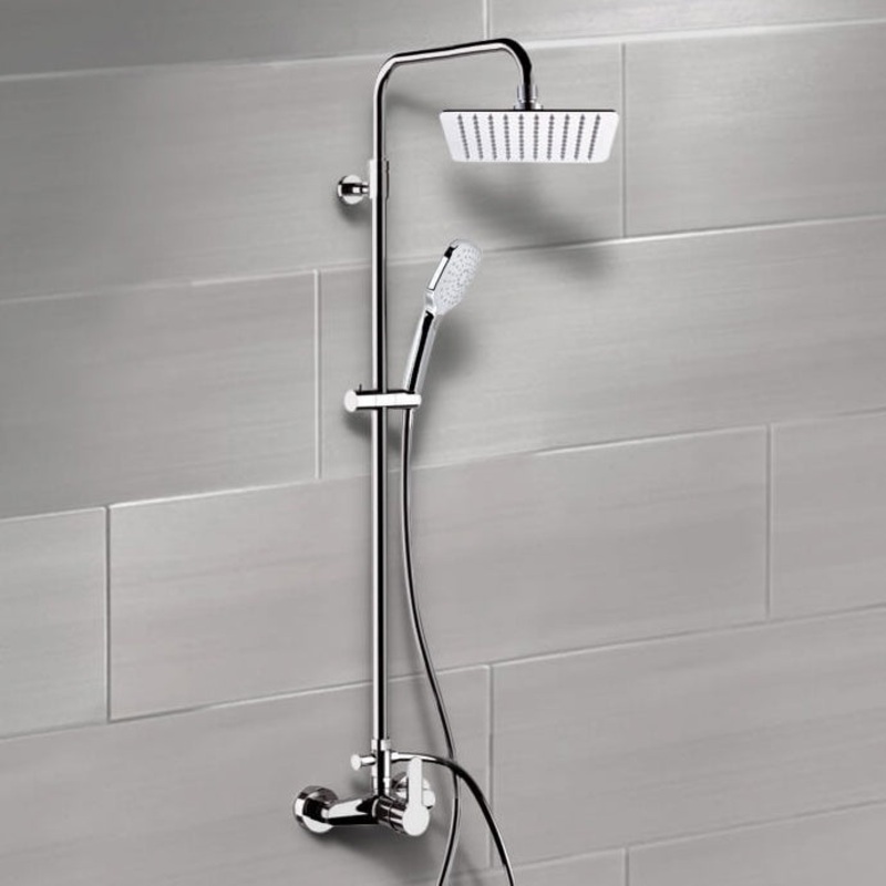 Winner Chrome Exposed Pipe Shower System with 8 Rain Shower Head and Hand Shower HX534488715