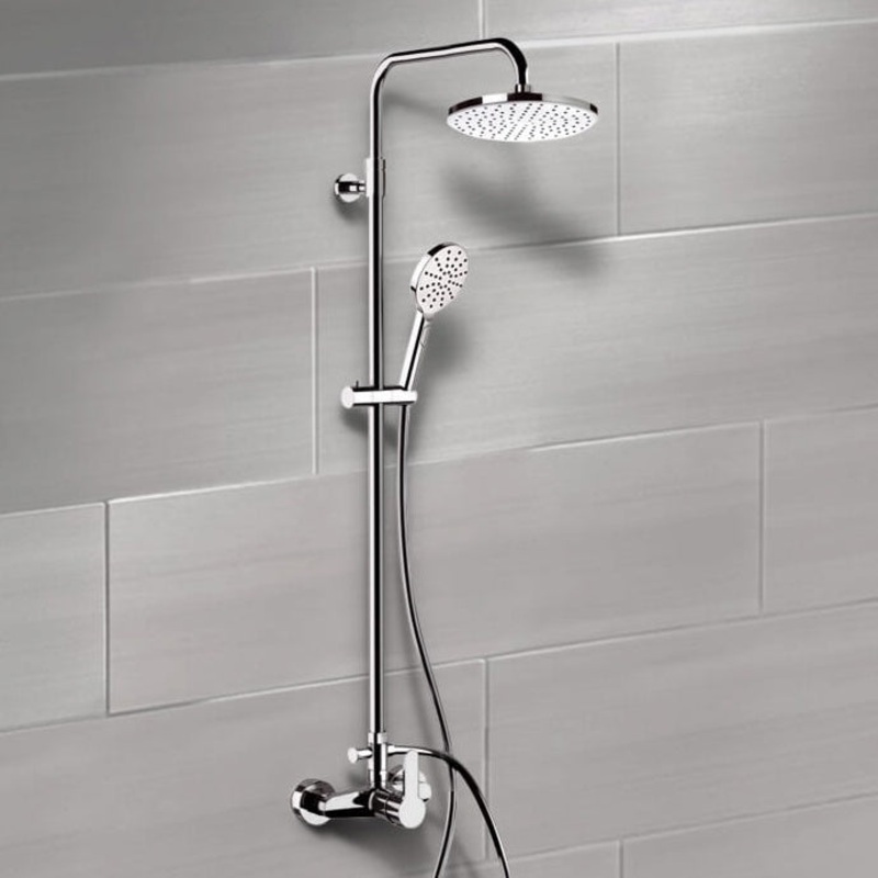 Winner Chrome Exposed Pipe Shower System with 8 Rain Shower Head and Hand Shower HX534488722
