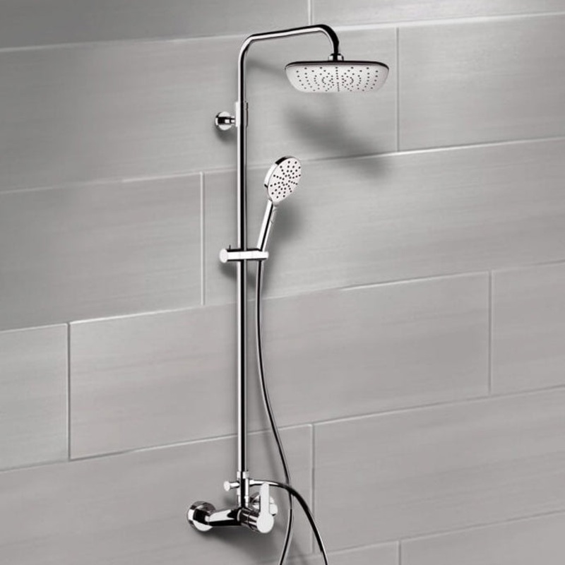 Winner Chrome Exposed Pipe Shower System with 8 Rain Shower Head and Hand Shower HX534488780