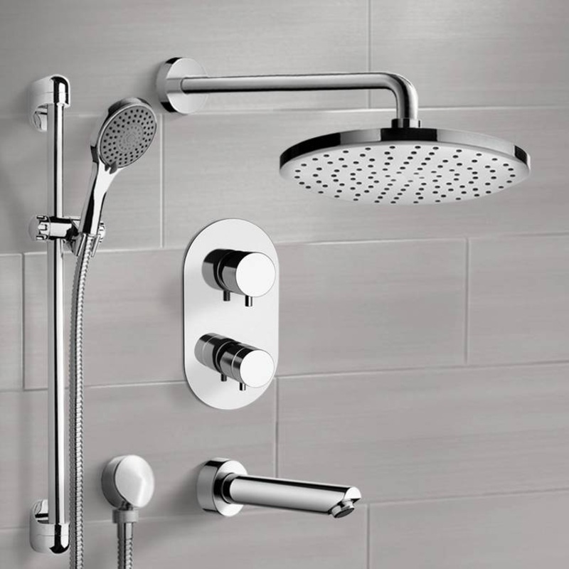 Galiano Chrome Thermostatic Tub and Shower Set with Rain Shower Head and Hand Shower