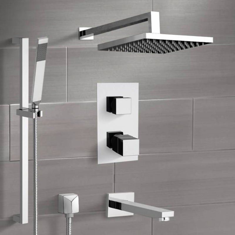 Galiano Chrome Thermostatic Tub and Shower System with Rain Shower Head and Hand Shower