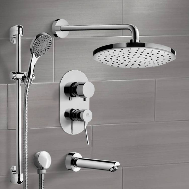 Galiano Chrome Tub and Shower Set with Rain Shower Head and Hand Shower