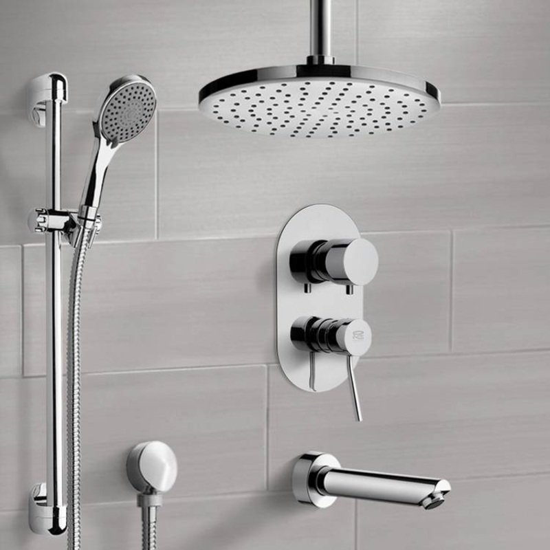 Galiano Chrome Tub and Shower System with Ceiling Rain Shower Head and Hand Shower