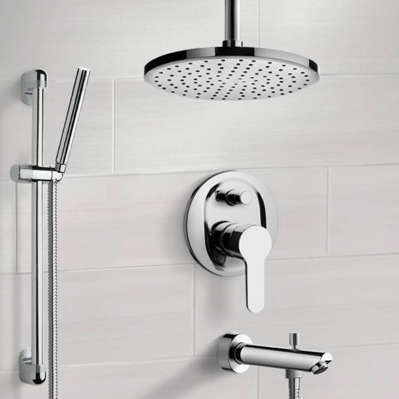 Galiano Chrome Tub and Shower System with Rain Ceiling Shower Head and Hand Shower