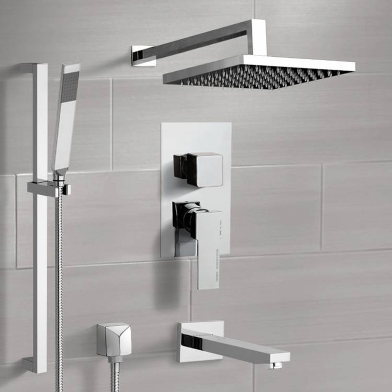 Galiano Chrome Tub and Shower System with Rain Shower Head and Hand Shower